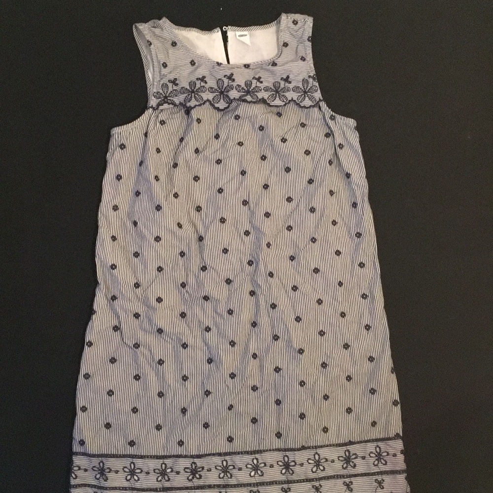 Navy Embroidered flower and stripe dress